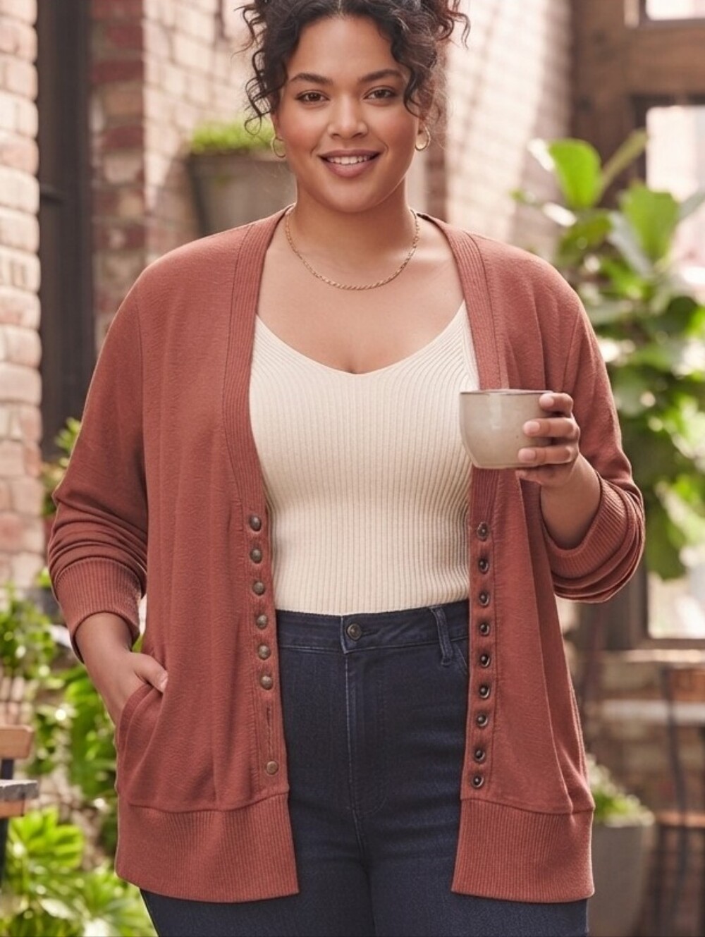 Zenana Outfitters Terracotta Rust Snap Front Cardigan Sweater 2X Plus Size
